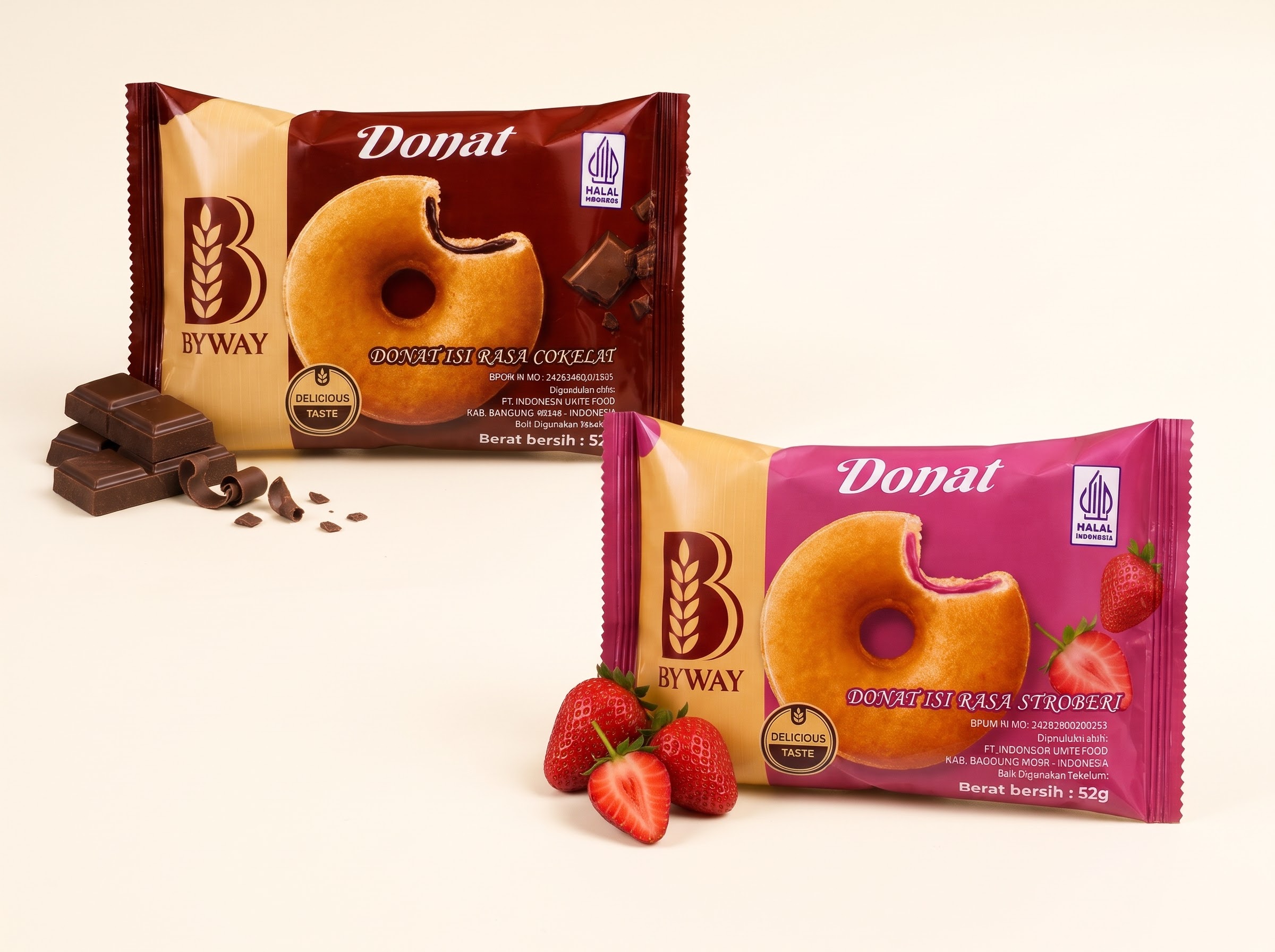Donat Isi - 2 Rasa Coklat & Strawberry