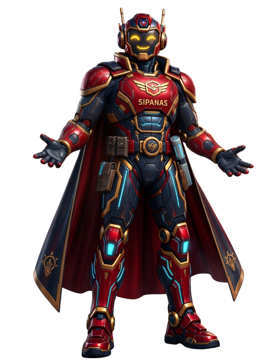 Maskot SIPANAS — Profil/Tentang — pose percaya diri / tampak jubah (+1 pose lain memakai gambar ini)