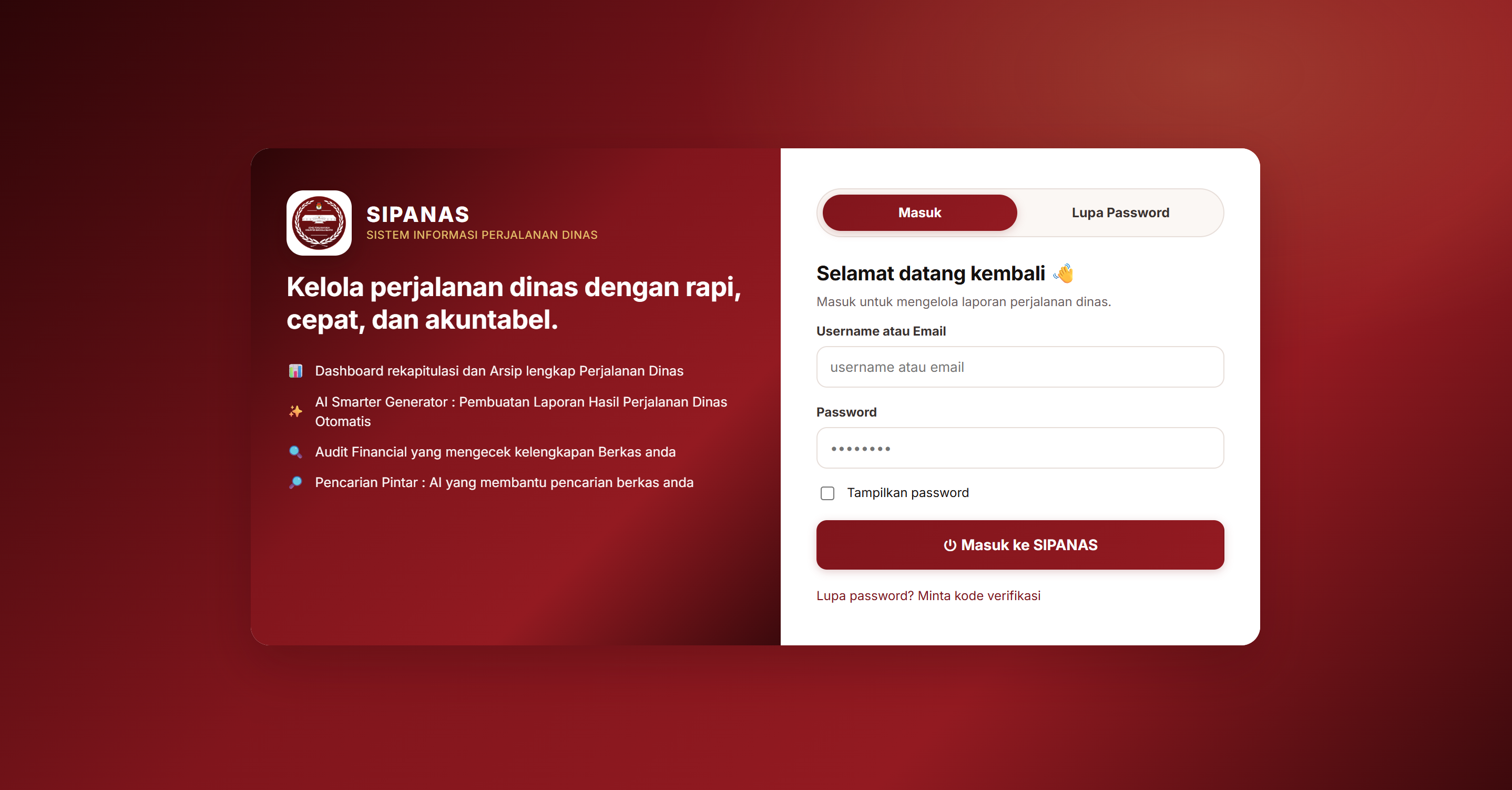 Pratinjau tampilan SIPANAS - LAPORAN PERJALANAN DINAS